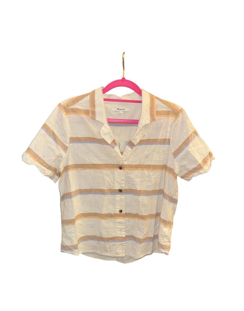 Madewell Short Sleeve Camp Shirt in Multi-Stripe Cream Button Down